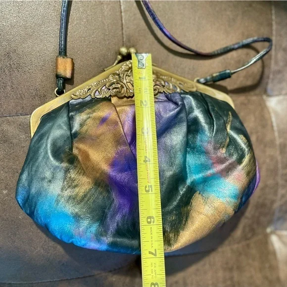 Fancy Nancy Painted Leather Bag Purse Crossbody Purple Vintage 80s USA‎ - Picture 10 of 14